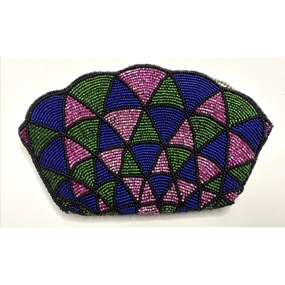 Neiman Marcus Handmade Beaded Shell Shape Clutch Evening Handbag - Picture 4 of 13
